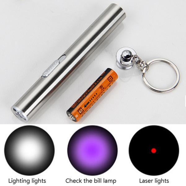 3-i-1 Pet Pointer Kattelegetøj Red Dot Hunting Lazer lommelygte UV Pen one size