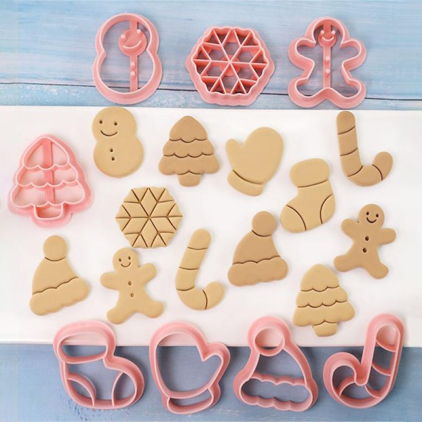 8 Stk/sett Christmas Cookie Mold e Christmas Tree Gingerbread Coo Pink onesize