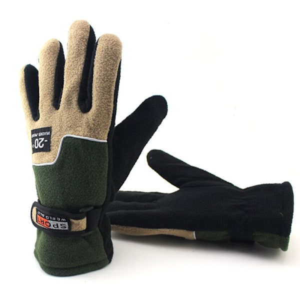 -20℃ Vintervarma Fleecehandskar Män Termisk Sport Cykling Snö Army green