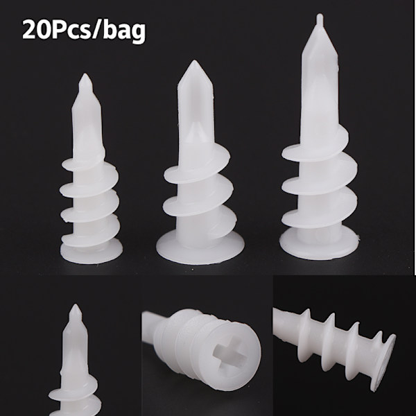 20 stk selvborende gipsankere i plast, selvborende og I 10x33mm