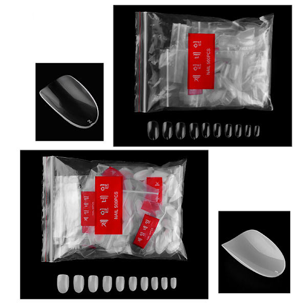 500 stk Short Ellipse Full Cover False Nail Tips Akryl Gel Ma Transparent 500Pcs