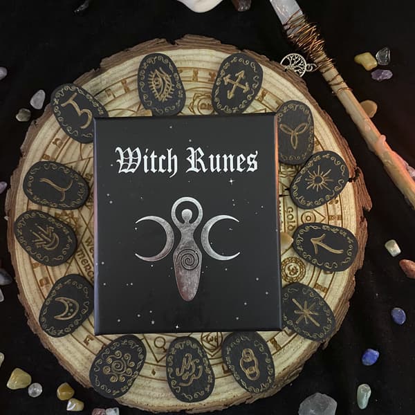 Trä Runes Sten Set Häxor Rune Set 14 ST Graverad Rune Symb Black one size