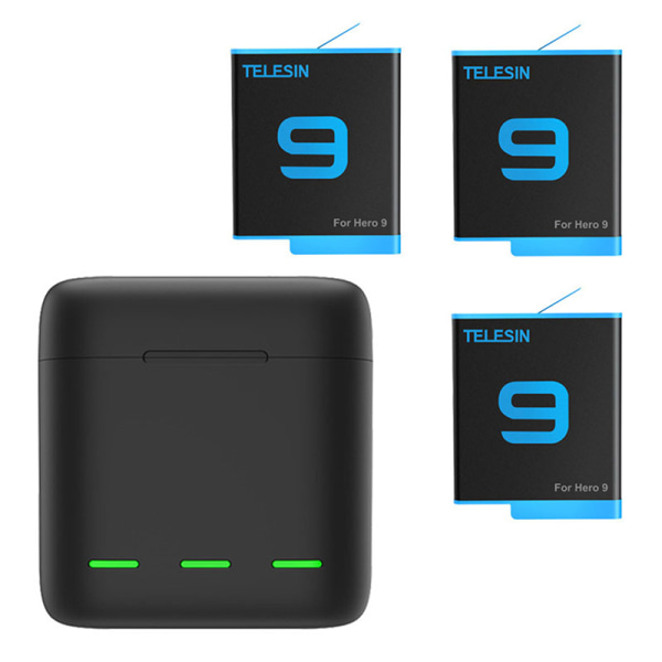 TELESIN batteri 1750 mAh til GoPro Hero 10 3 Ways LED Light Bat charging box