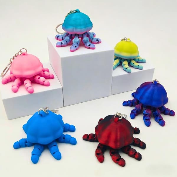 1 stk 3D-printet leddelt vandmand nøglering bevægelig havdyr A6