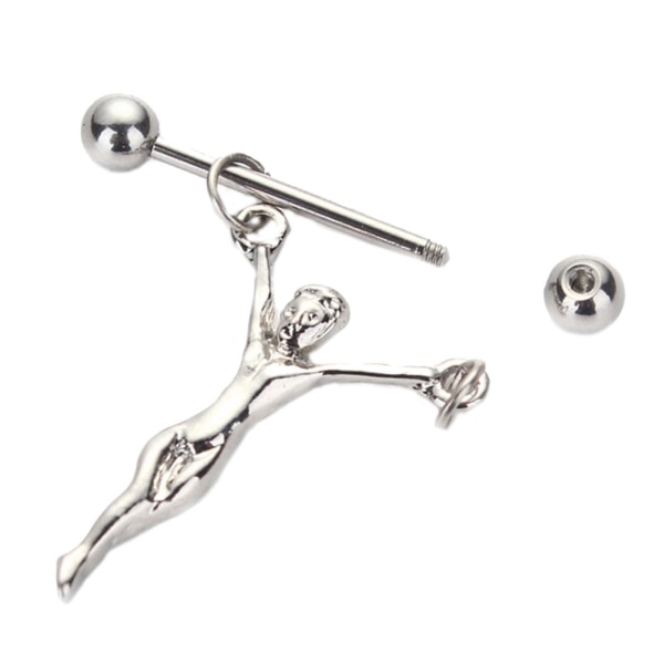 Kirurgiskt stål Män Form Nippel Bar Barbell Sköld Ring Kropp Pi Silver One Size