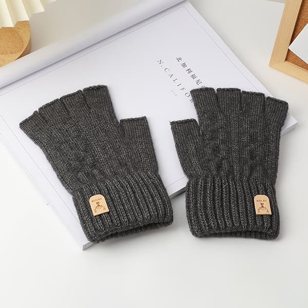 Stickade Tjocka Termiska Halvfingerhandskar Dam Herr Vinter Utomhus Navy blue
