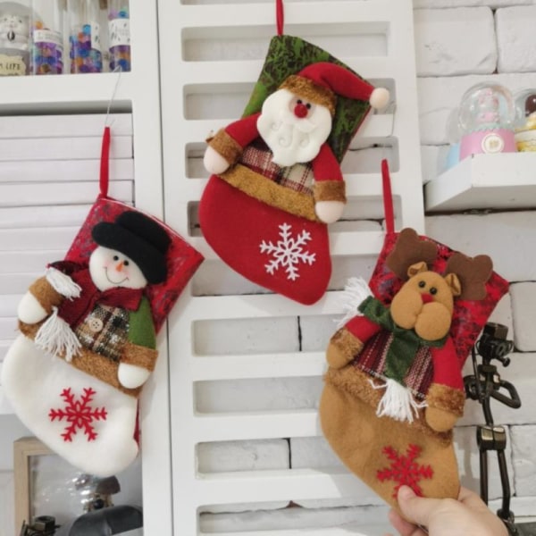 3 st julprydnadsstrumpor Tomtegodispåse Trädprydnad Gray 3pcs