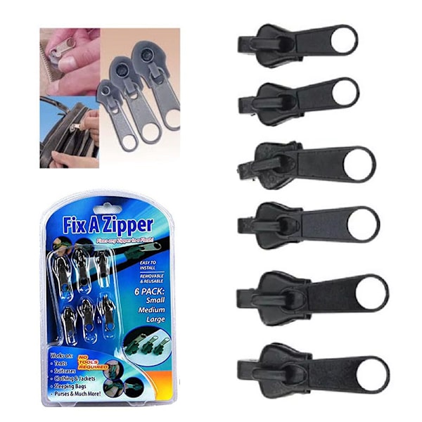 6Pack Instant Fix Zipper Repair Kit Replacement Zip Slider DIY A one size