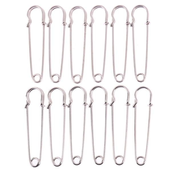 12stk Large Heavy Duty Rustfritt Stål Big Jumbo Sikkerhetsnål Bla Silver