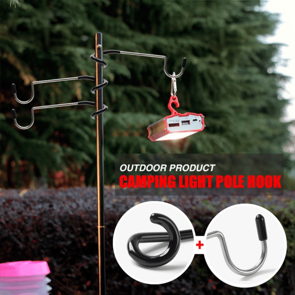 Camping Light Pole Hook Ruostumaton teräs Telttatanko Lampun koukku Mul Black 5PCS