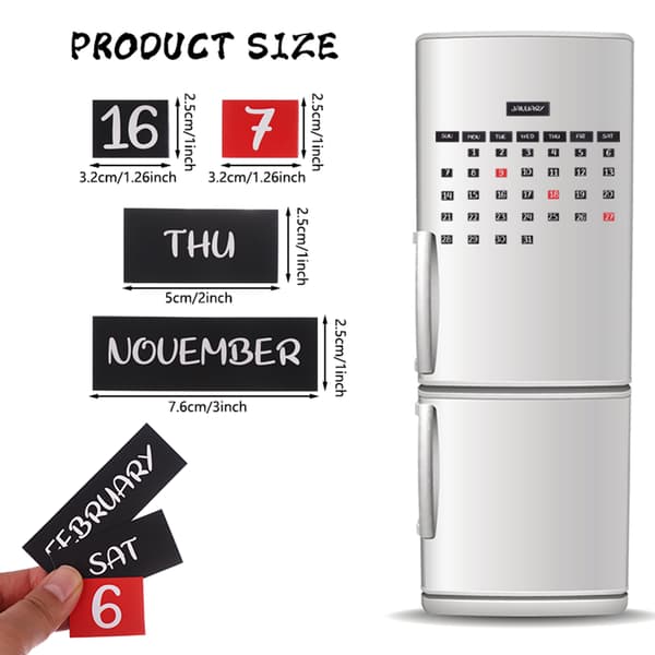 81-pack Magnetisk Kylskåpskalender Magnetiska Veckodagar och M Black