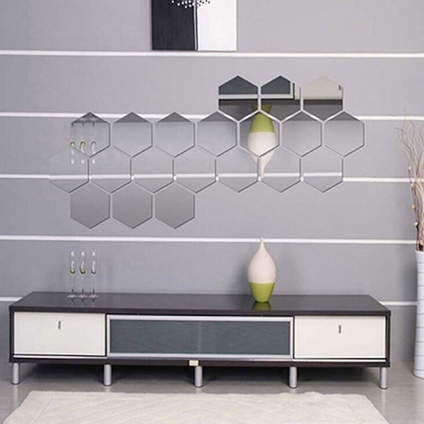 12 kpl kuusikulmainen kehys Stereoskooppinen peili seinätarra Decorati Gold 46*40*23