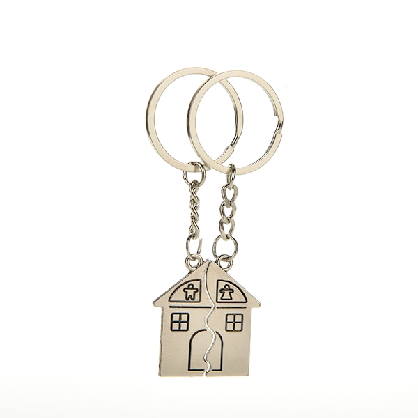 2 st House Shape Keychain Nyckelring för älskare Alla hjärtans dag Silver one size