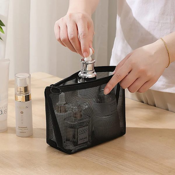 Mesh klare kosmetiktasker Små store sorte makeuptasker bærbare M