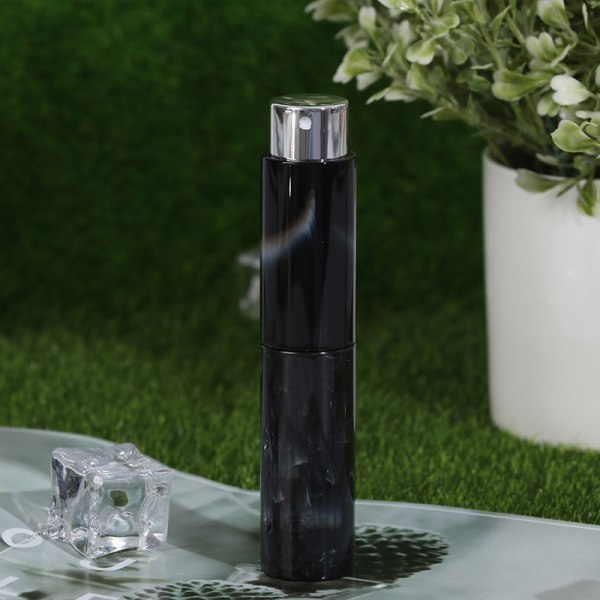 Bärbar påfyllningsbar parfymsprayflaska Marmorering Tom Innehåll Black & Silver 10ml empty