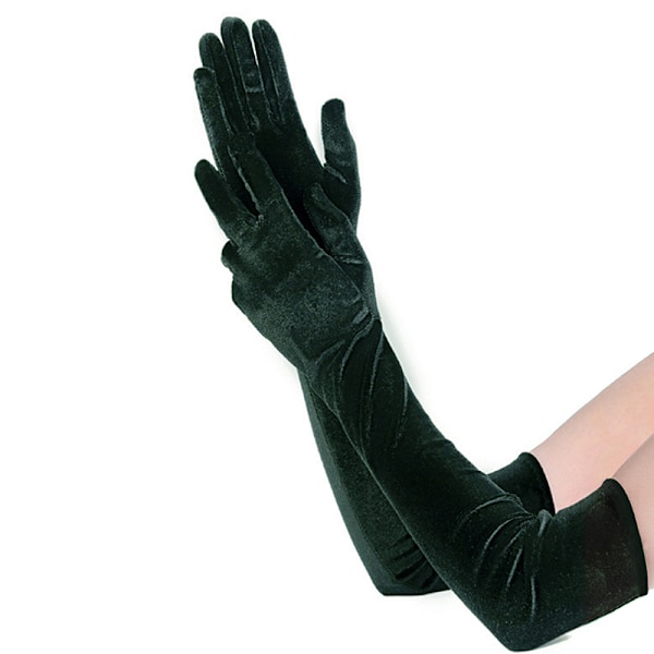 Xmas Noble Bankettklänning i Sammet med Långa Handskar för Kvinnor Dark green