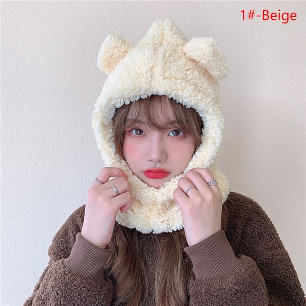 e Bear Ear Hat Halstørklæde Handsker 3-i-1 Winter Warm Cap Damer Windpr 1#-Beige one size