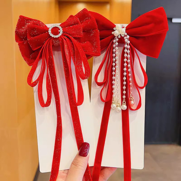 Uusi vuosi Red Velvet Bow Hairpin hiuskoriste jouluksi Aus A3 onesize