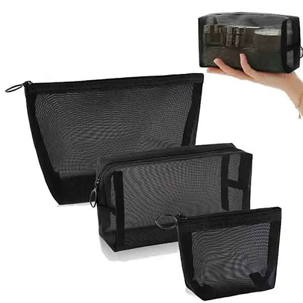 Mesh klare kosmetiktasker Små store sorte makeuptasker bærbare S