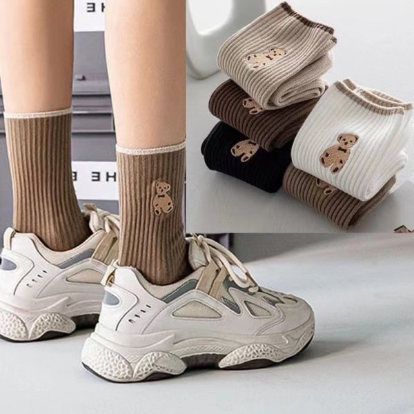 5Pairs Naisten keskiputkisukat Sarjakuva karhusukat Talvi High To Multicolor 5Pcs