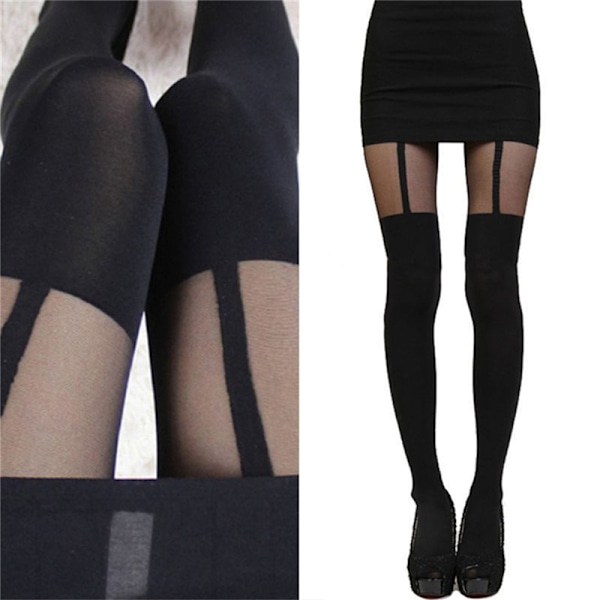 Mote-Tights med Falske Strømper for Kvinner og Jenter Black One Size