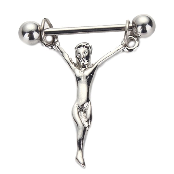 Kirurgiskt stål Män Form Nippel Bar Barbell Sköld Ring Kropp Pi Silver One Size