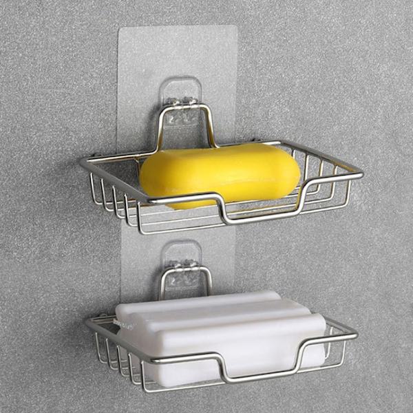 2st rostfritt stål badrumshörnduschhylla med sug White 2Pcs