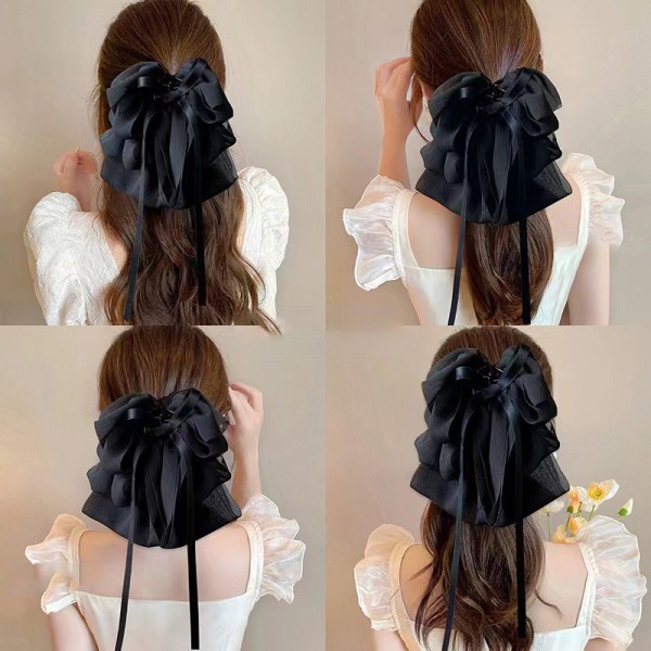 Muoti Bowknot Ribbon Hiukset Claws Ponytail Grab Clip Temperamen Black onesize