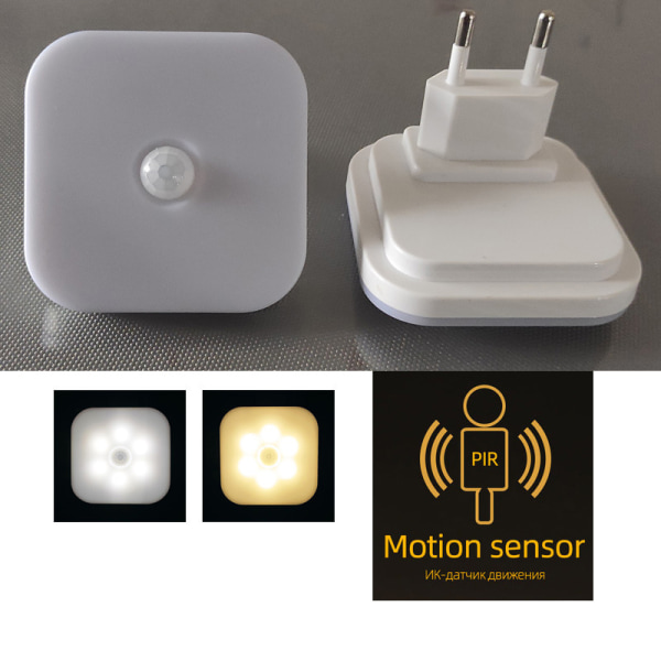 Nattljus med EU-kontakt Smart rörelsesensor LED väggkontaktlampa White