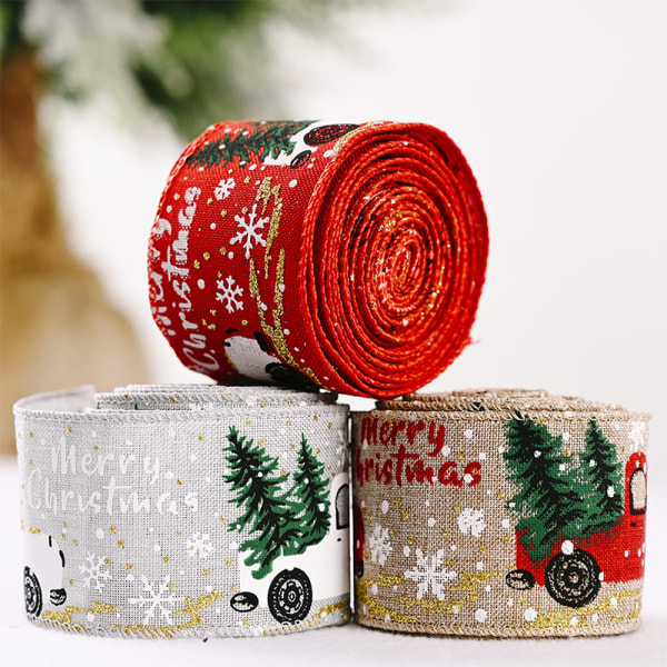 Christmas Ribbons Printed Christmas Tree Wrapping Ribbon Party Apricot 5M
