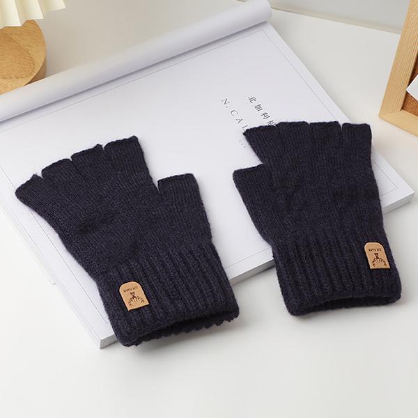 Stickade Tjocka Termiska Halvfingerhandskar Dam Herr Vinter Utomhus Dark gray