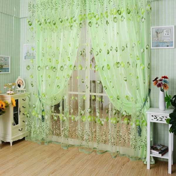 Valances Tulip Blommig Tyll Voile Dörr Fönster Gardin Draper Pan Blue One Size