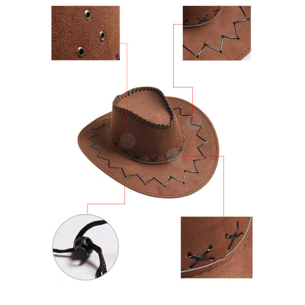 Länsi-Cowboy-hattu kaareva reuna ulkona toddler aurinkohattu loma Brown 56-58cm