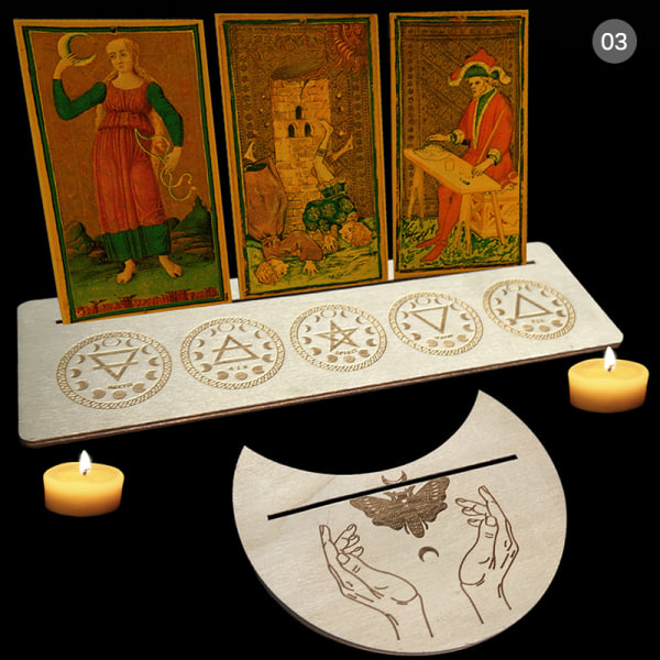 2/4st Trä Tarotkortställ för Witch Divination Tools Displ Gold 3