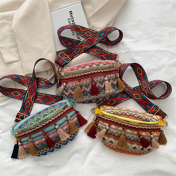 Weave Crossbody-väskor Kvinnliga Tofs Midjeväska Retro Läder Shou A1 one size