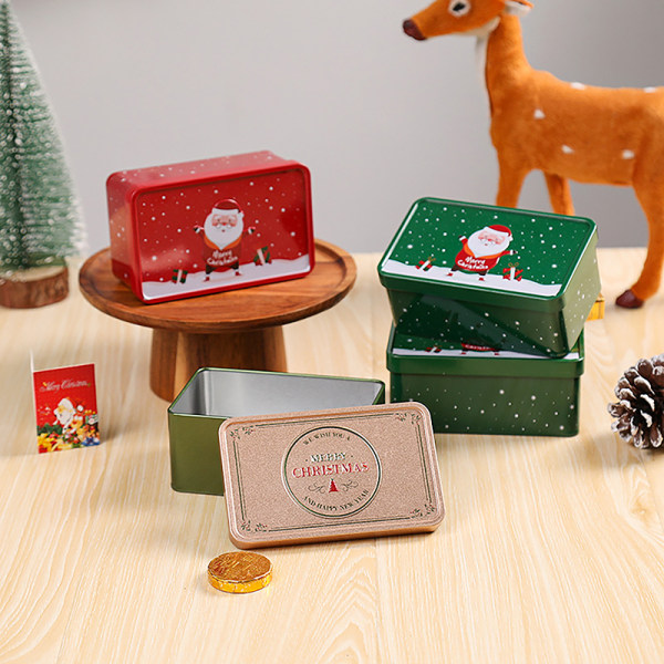 Christmas Square CAN Candy Box Lahja Säilytys Biscui Green onesize