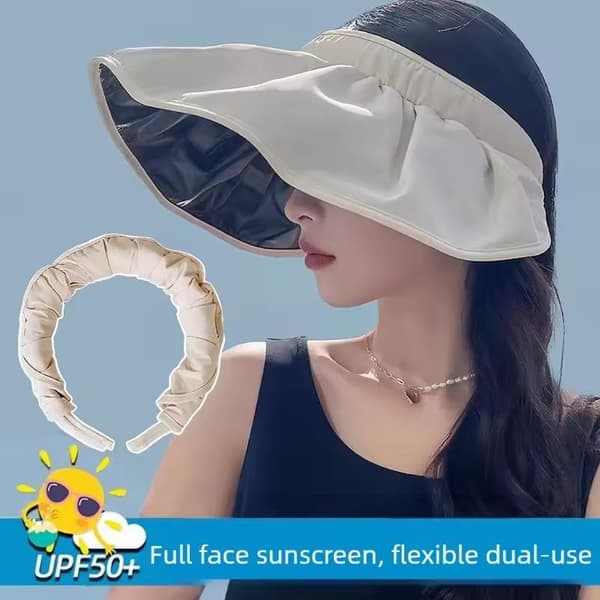 UPF50+ Solskjermhatt Dobbelbruk Full Ansikts Solbeskyttelse Sammenleggbar Navy Blue