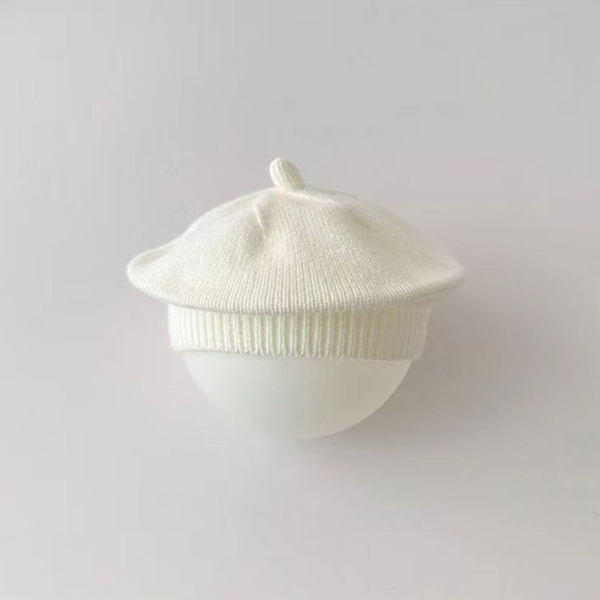Modebebistickad Beret Hatt Solid Färg Barn Varm White