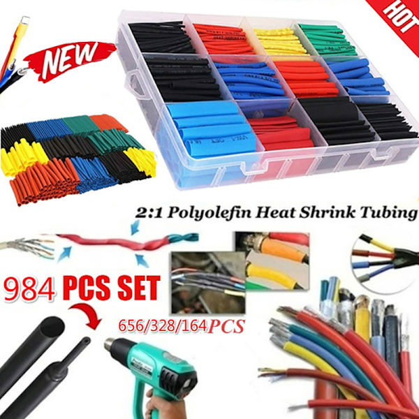 Opgraderet 164/328/656/984 stk. Krympeslangeisolering Shrin Multicolor 328PCS