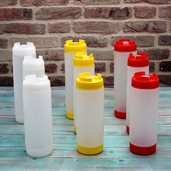 Plastsåsflaskor Dubbla huvudflaskor Tomatdispenser Stor Red 24oz720ML