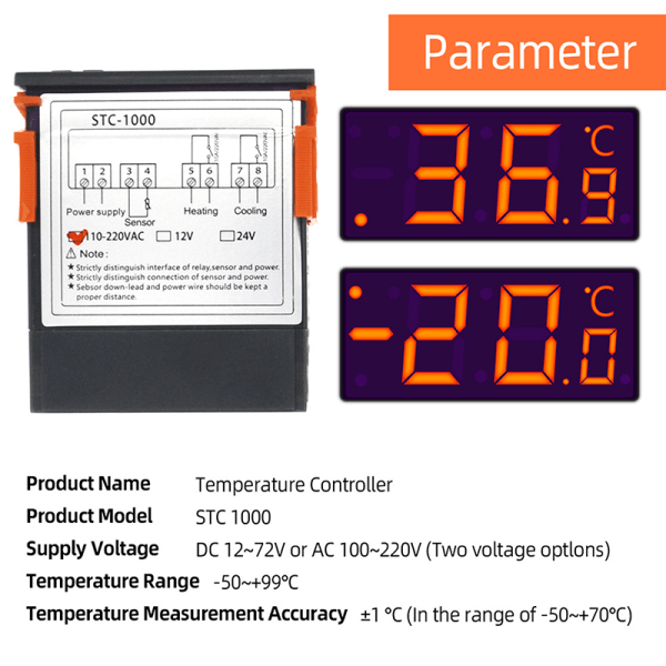 1st LED Digital STC-1000 temperaturkontrollomkopplare Microcom Black DC24V