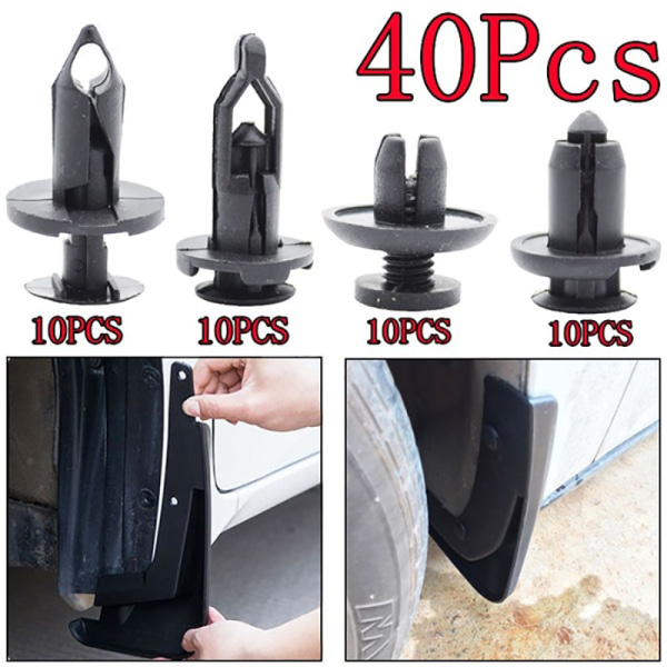 40 stk Bil plastnagle Støtfanger Fender Retainer Festemiddel Mud Fla Black