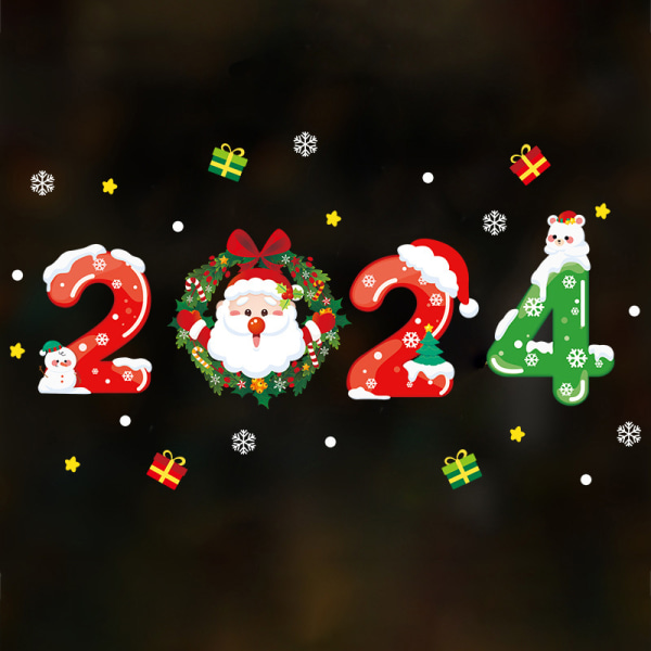 2024 Merry Christmas Window Stick Snowflake Santa Claus Elk X A4 one size