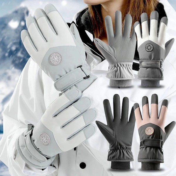 Skihandsker Vinterhandsker Til Kvinder Mænd Snowboard Vanter Touch Gray White