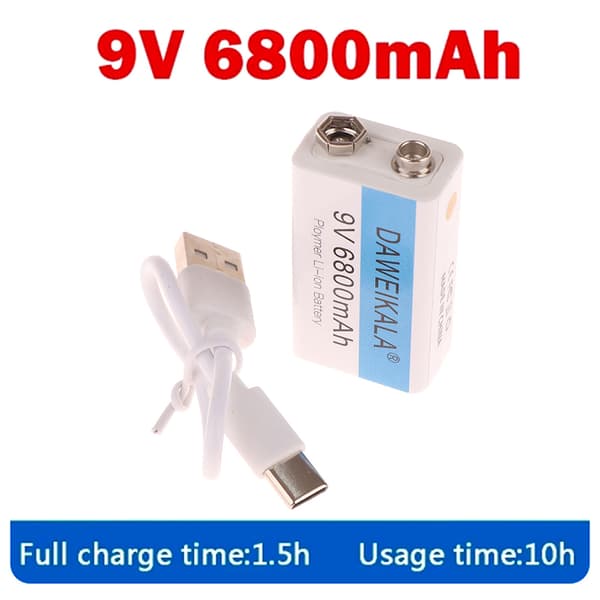 9V 6800mAh Li-ion Oppladbart Batteri Med USB Ladekabel For one size