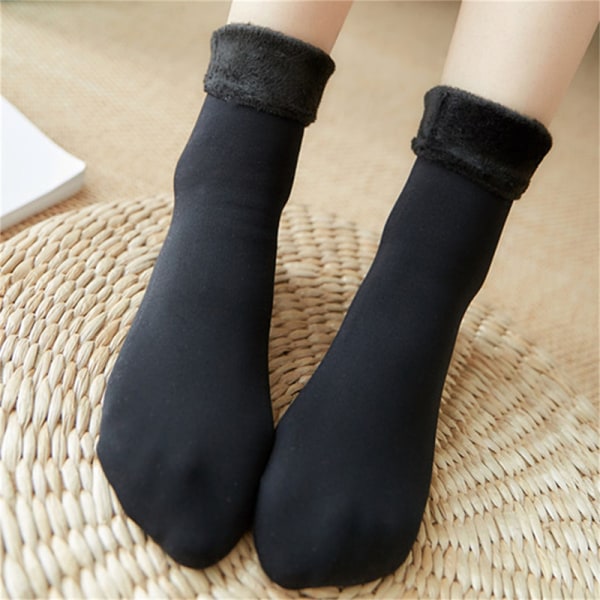 Winter Warm Thicken Thermal Socks Sømløs Sock Plus Velvet Flo Black ONESIZE
