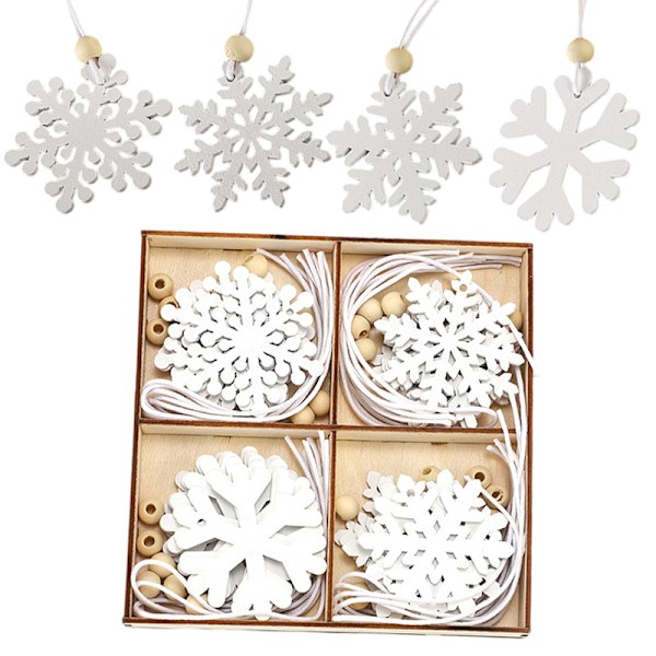 24 Hvide Snefnug Ornamenter Træ Snefnug Jul White