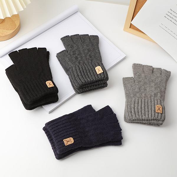 Stickade Tjocka Termiska Halvfingerhandskar Dam Herr Vinter Utomhus Light gray