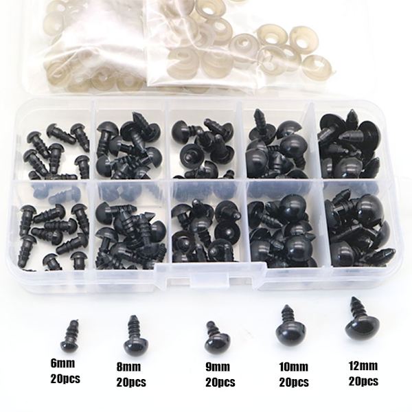 100 st/ set 6-12 mm ny docka barnleksaksögon Plastsäkerhet E Black