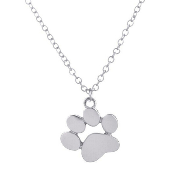 Mode Kvinder e Kæledyr Hunde Footprints Cat Paw Pendant Chain Neck Silver One Size